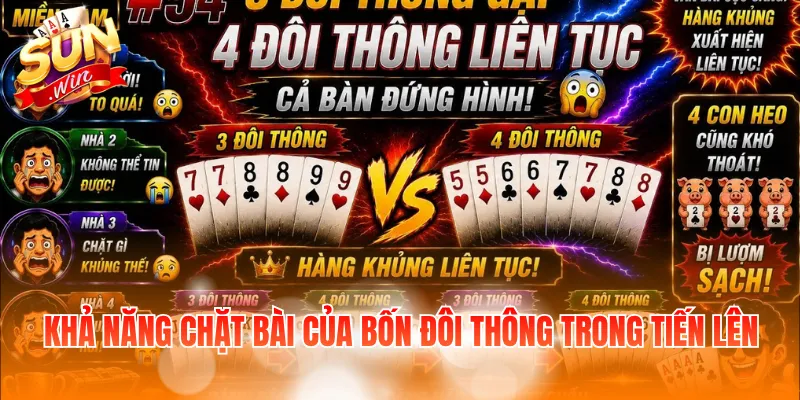 4 Đôi Thông Chặt Được Gì Và Lợi Thế Khi Sở Hữu Tay Bài Mạnh 3 Khả năng chặt bài của bốn đôi thông trong Tiến lên